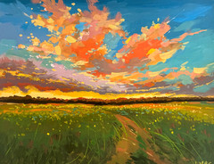 Original Gouache Painting Sunset Abstract Sunset Landscape Modern Art 12×9