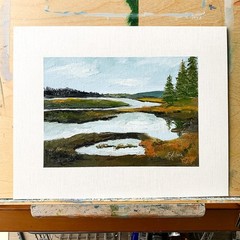 8×10 Original Oil Painting Maine Bass Harbor Marsh Coastal New England Signed