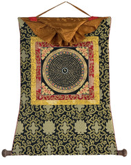 OM MANI PADME MANTRA MANDALA ORIGINAL TIBETAN THANGKA PAINTING WITH SILK BROCADE