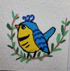 Whimsical Blue Bird Animals Painting – 12×12 Original Impressionist Canvas GAT