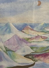 Vintage Original Watercolor Art Painting Mountains Signed Framed Matted