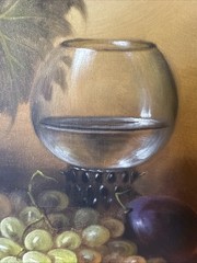 42 x 30” Large Signed Real Oil Painting Framed Art Fruit Basket Cherries Grapes