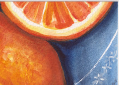 Original ACEO Orange Blue White on china Watercolor Painting, Sharon Foster