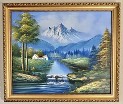 Oil On Canvas Mountain Landscape Painting With Frame – 27 1/2”L X 23 1/2”H