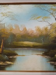 Vintage Oil Painting On Canvas Signed Fazo Imma Framed River Trees 20 1/2″ x 16″