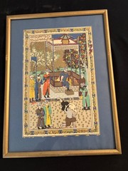 Antique Persian Middle Eastern Cloth Silk Art Polo Match Game Home Office Decor