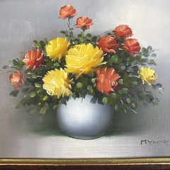 Vintage Floral Oil Painting Original Signed Rose Still Life 10.5×14 Canvas 1960s