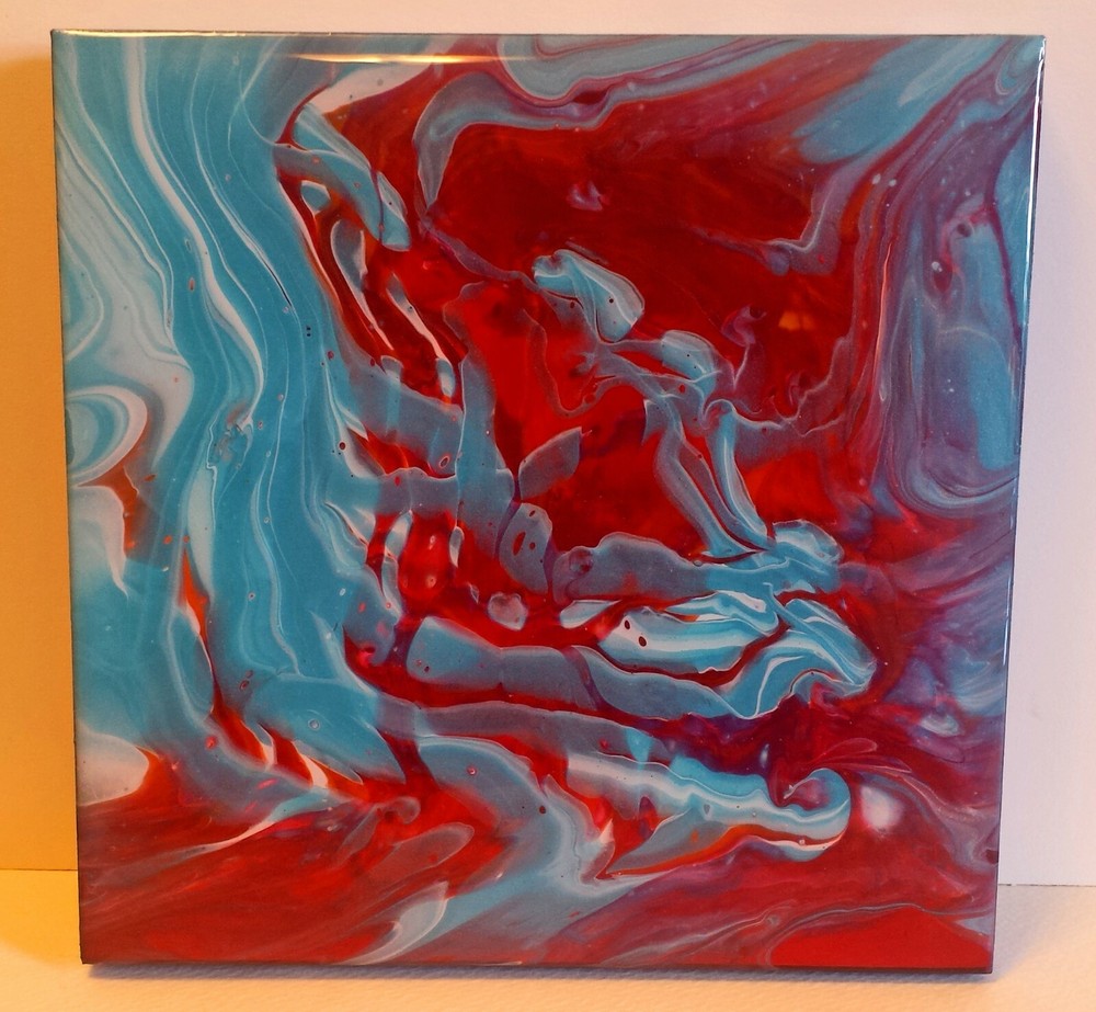 FLUID ACRYLIC POUR ABSTRACT PAINTING – ORIGINAL ART 8 x 8 Inch Cradled Wood