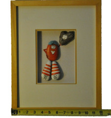 Original STONE ART Baseball Player Framed, Matted OOAK Hand Painted by Leean