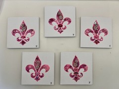 Bijoux 4” Mini Art Canvas Gems Dopamine Decor Fleur De Lis Welcome Signed Pink