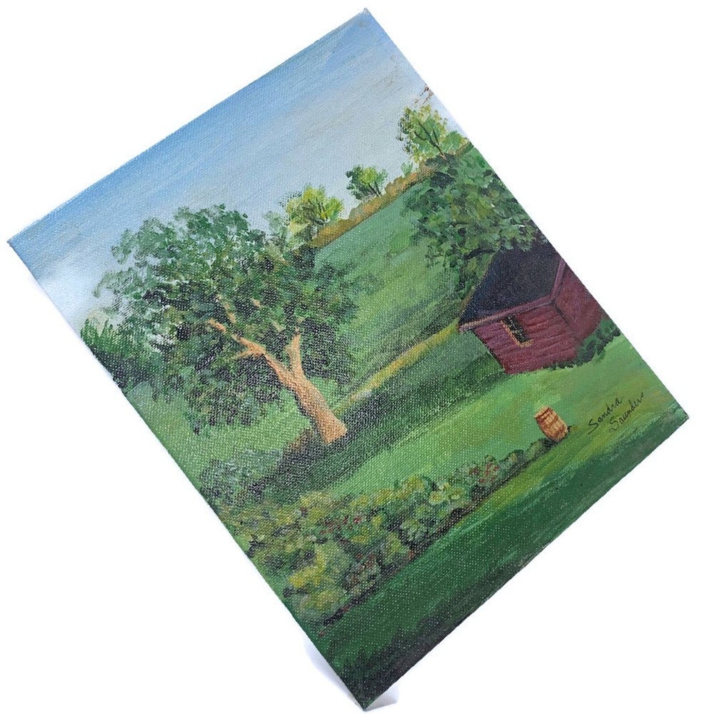 Sandra Saunders Summer Garden Landscape Oil Painting 8×10 Country Scene Unframed