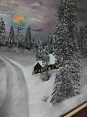 Oil Painting 44 X 31 Beautiful Winter Scene In A Nice Wood Frame Signed By Lin S
