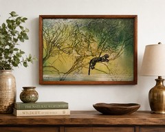 Vintage 1977 Signed Surrealist Painting by S. Young – Original mixed media
