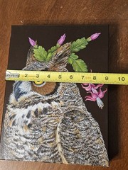 Vicki Sawyer Original Oil Painting Noel Great Horned Owl Cactus Bird Signed 12×9
