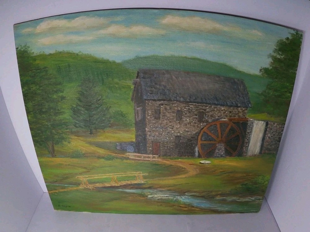 Vintage 16 X 20 Sudbury Grist Mill Oil Painting On Canvas R.H Depue