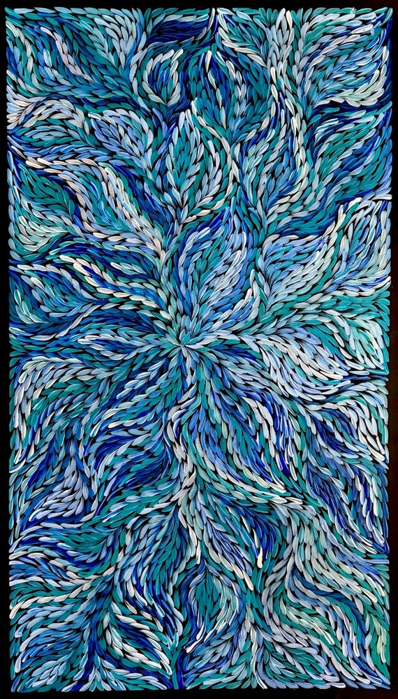 Rosemary Petyarre .Authentic Aboriginal Art. Bush yam flower, Size; 110 X 60cm