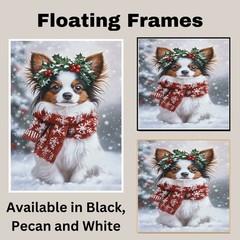 Christmas Papillon Wall Art with Holly Wreath Dog Canvas Print for Living Room