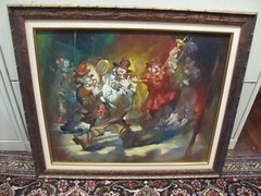 Magnificent Julian Ritter Original Oil Painting „Jazz Playing Clowns“ Listed