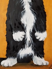 Black and White Cat Painting Cat Green Eyes Oil Artwork 12 by 9 Animal Art