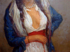 French Oil Painting PIERRE BELLET ‚Flower Girl‘, 18″ x 14″