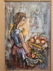 🔥Fine Vtg Old Paris French Impressionist Woman Fruit Market Oil Painting 1960s