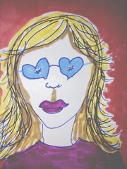 Original Person art card, ACEO, dorisann1022 markers Lady In Sunglasses Hearts