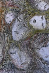 ORIGINAL FEMALE DRAWING 13 X 9 INCH BROWND BLACKS PENCILS BY RIVKA FILIIN
