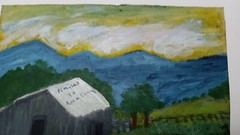 Southern Folk art 85 MILES TO ROCK CITY Painting Signed M.F 84 Cardboard 10×13