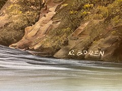 Oil Painting running waterfalls in mountains,small cabin,mountains forest 24×36”