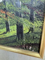 VTG Pair Signed Noel Oil Paintings on Board Forest Landscapes Gold Frames Ornate