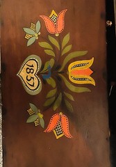 Original Norwegian Handmade Wooden Sewing and Knitting Chest, Traditional Painti