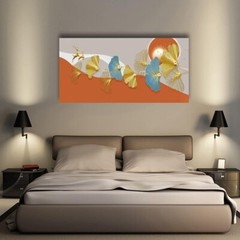 Wall Art Modern Abstract Paintings Gold and blue leaves 30x60inches