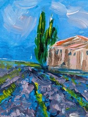 Lavender Field 9×12 Expressionism Original Painting Canvas Landscape Farm SWhite