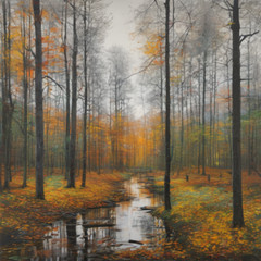 14 Team W32 Abstract Autumn Gold Landscape 100cm x 100cm Canvas Pictures