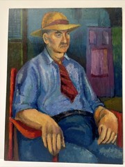 Mid Century Painting Portrait Man Men Urban Modernist Thorpe Vintage 24” Oil