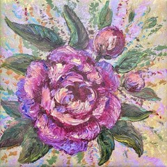Original Oil Painting Pink Peony Flower Wall Art 8×8 Floral Wall Decor