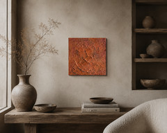 Terracotta Textured Abstract Painting 10×10 | Wabi Sabi Wall Art, Rustic Decor