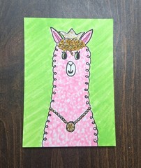 ACEO Original Alpaca Llama Watercolor Painting by Sandrajean Smith