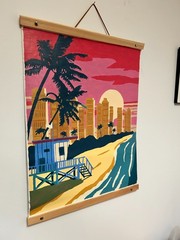 Exotic Miami Beach Acrylic Painting – 16″ x 20″ – Wood & leather frame