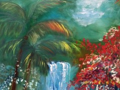 ORIGINAL OIL „Old Hawaiian Homestead, Leis 4 – Slippers by the Door
