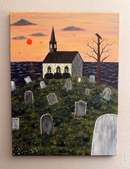 Original Acrylic Painting, Seaside Chapel Cemetery, 18x24inch Canvas