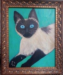 Vintage Siamese Cat Painting Original Folk Art Acrylic Canvas Mid Century Style