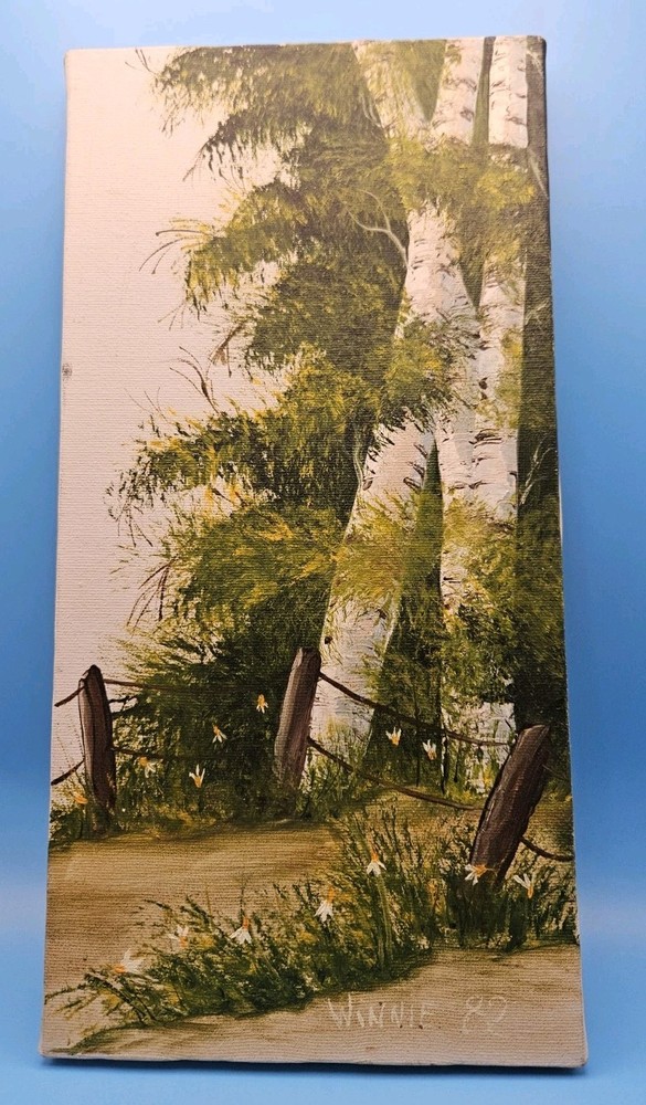 Original Signed Landscape Painting Burchwood Trees Hiking Trail Canvas Art 1982