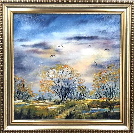 Original Oil Painting 6×6 in Framed Signed Autumn Forest Landscape Impasto Art