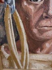 Taos Artist Manville Chapman (1903-1978)Oil Board Painting “Indian W/War Bonnet”