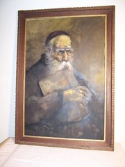 Vintage Oil Painting Jewish Rabbi Philipine Salvador Cabrera Carved Wood Frame