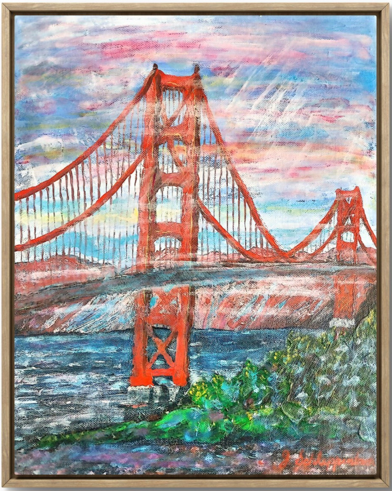 Golden Gate Bridge Modern Original Art 11×14 Signed Canvas Acrylic Painting BACH