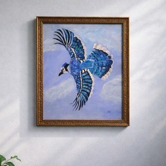 Blue Jay Bird Painting 20×16 Framed Acrylic Wildlife Canvas Art