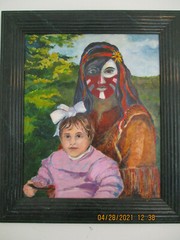 American West – portrait of artist’s daughter and woman in Native American garb