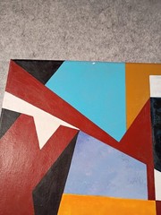 Original Vintage Modern Geometric 70s – 90s Acrylic Painting on Canvas 18×24″